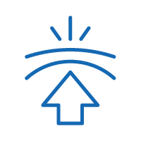 Icon of an arrow pointing up describing reduced or eliminated stress whitening.