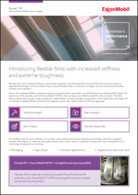 Flexible films with increased stiffness and extreme toughness may have seemed only possible tomorrow but, thanks to patented technology from ExxonMobil, they can be fabricated today. Converters no longer have to compromise between stiffness and toughness.