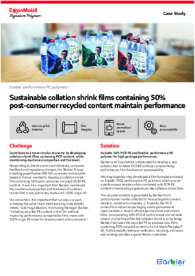 Barbier and ExxonMobil collaborated to develop a new solution that includes PCR PE without compromising performance, film thickness or processability.