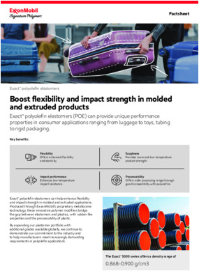 Exact™ polyolefin elastomers provide unique performance properties in consumer applications ranging from luggage to toys, tubing to rigid packaging.