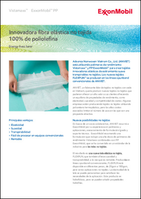 Caso de estudio que detalla cómo Advance Nonwoven Vietnam Co., Ltd. está utilizando los polímeros de alto desempeño Vistamaxx™ y ExxonMobil™ PP para crear innovadores tejidos no tejidos elásticos de estiramiento suave, transpirables.