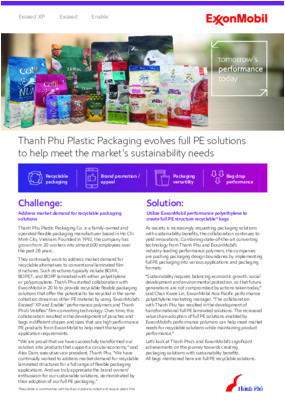 Addressing market demand for recyclable packaging solutions utilizing ExxonMobil performance polyethylene to create full PE structure bags