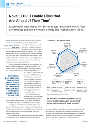 Read the article featured in Plastics Technology to learn how ExxonMobil's new Exceed XP 7 series boasts remarkable mechanical performance combined with low density and fractional melt index.