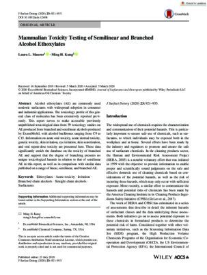 This report serves to make accessible previously unpublished toxicological data from 59 toxicology studies on alcohol ethoxylates (AE) produced from branched and semilinear alcohols produced by ExxonMobil.