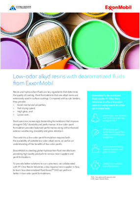 ExxonMobil’s dearomatized fluids enable PT Citra Resin Industries to offer a low-odor resin as a replacement for white spirit-based resin.