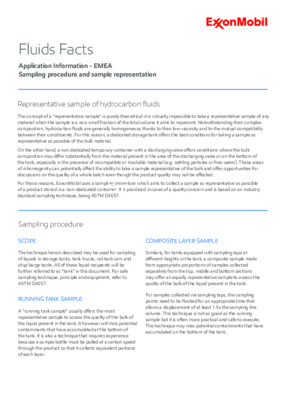 This document provides sampling procedure to collect "representative sample" of hydrocarbon fluids which includes: Running tank sample, Composite layer sample, Absolute bottom/upper/middle/lower/top sample, Discharge valve sample and quality concern sample taking.