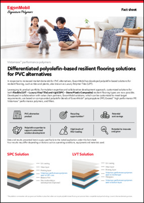 Differentiated polyolefin-based resilient flooring solutions for PVC alternatives. For AP regions only.