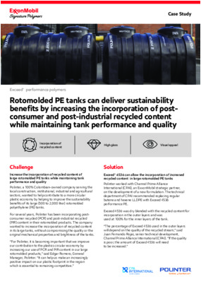 Rotomolded PE tanks can deliver sustainability benefits by increasing the incorporation of post-consumer and post-industrial recycled content while maintaining tank performance and quality