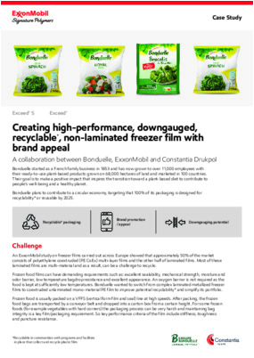 An ExxonMobil study on freezer films carried out across Europe showed that approximately 50% of the market consists of polyethylene coextruded (PE CoEx) multi-layer films and the other half of laminated films. Most of these laminated films are multi-material and as a result, can be a challenge to recycle.