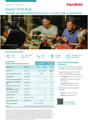 Download the factsheet to learn versatile and dependable performance of Exxsol™ D145 fluid in a wide range of applications.