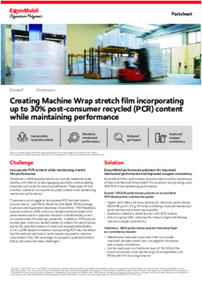 Creating Machine Wrap stretch film incorporating up to 30% post-consumer recycled (PCR) content while maintaining performance