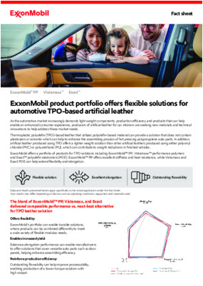 ExxonMobil product portfolio offers flexible solutions for automotive TPO-based artificial leather