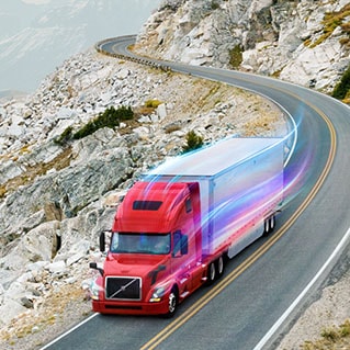 truck taking turn with rolling shutter