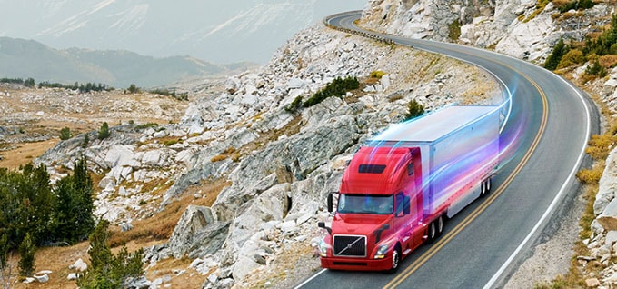 truck taking turn with rolling shutter