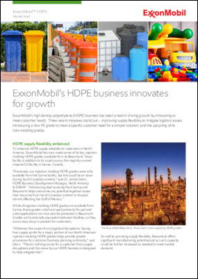 ExxonMobil’s HDPE business innovates for growth