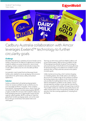 Cadbury Australia's collaboration with Amcor leverages Exxtend™ technology for advanced recycling to further circularity goals