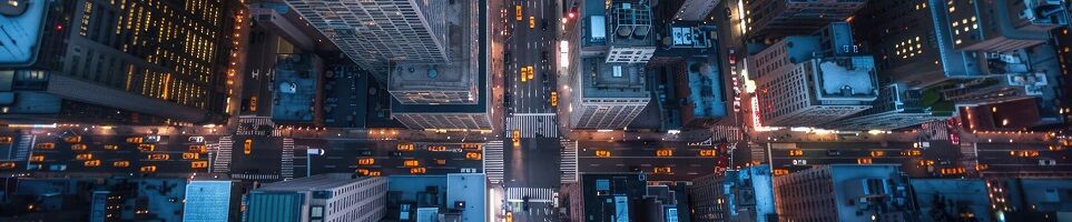 blue downtown city scape looking down perspective